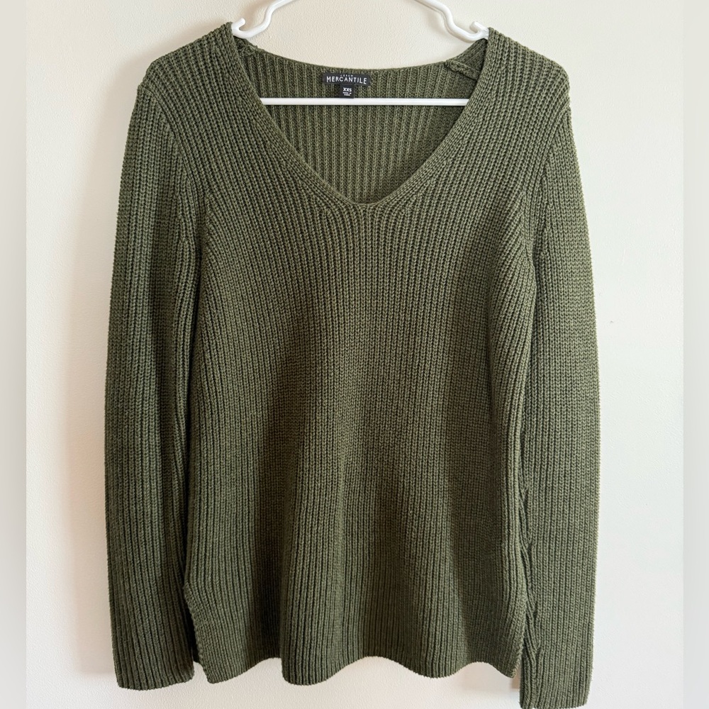 100% Cotton Women’s Green V-Neck Sweater by J. Crew Merchantile